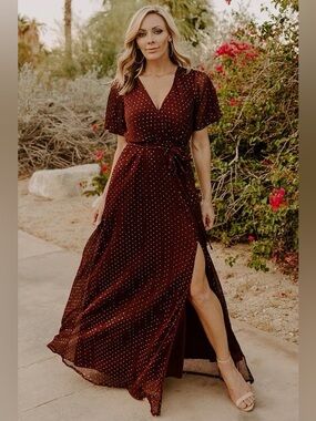 Baltic Born Burgundy Sparkle Maxi Dress XXXL NWT Wrap Pleated